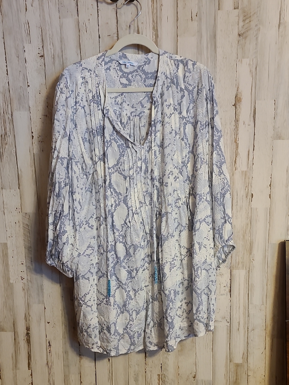 Light Blue Snake-Print Tie-Neck Tunic